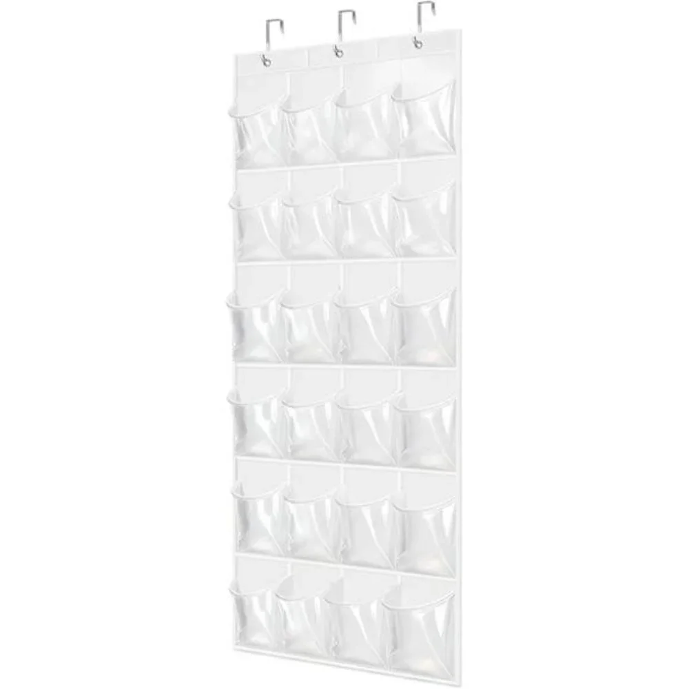 Over Door Shoe Organizer 24 Pocket Clear Hanging Storage Closet White